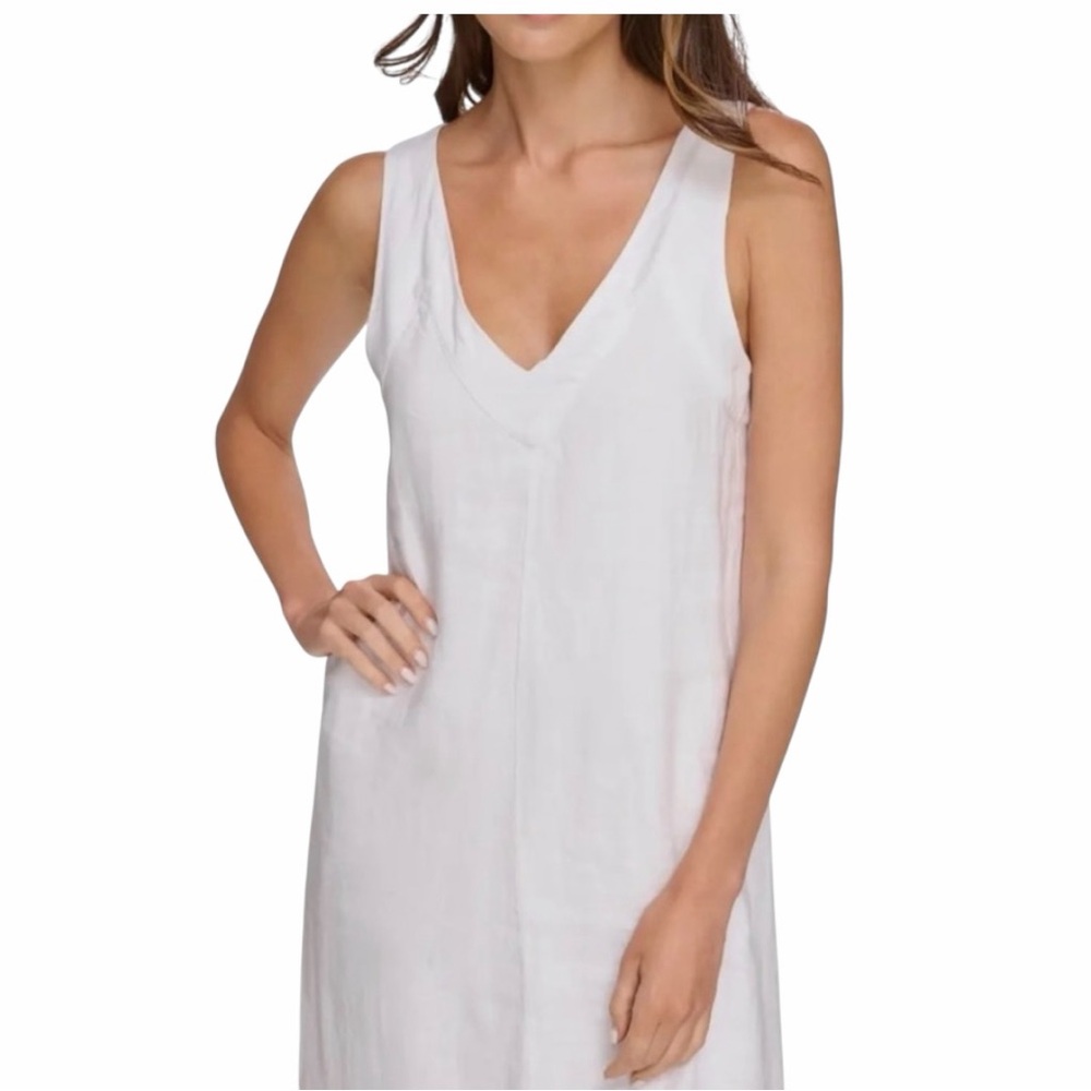 DKNY Pure White V-Neck Linen Maxi Dress size XL NWT - Picture 3 of 9
